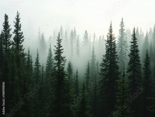 Misty forest exploration evergreen trees nature photography serene environment atmospheric viewpoint tranquility concept