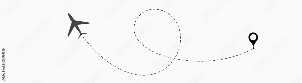 Airplane line path route travel vector concept. Plane path set. Travel path icon set. Location for travel, dotted road map with destinations. Vector illustration 1 Airplane line path route travel vector concept. Plane path set. Travel path icon set. Location for travel, dotted road map with destinations. Vector illustration 1