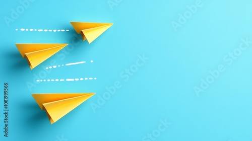 A paper airplane flies through the air, leaving behind two lines of dotted trails on a blue background. Free Download A paper airplane flies through the air, leaving behind two lines of dotted trails on a blue background. - GFXLoad