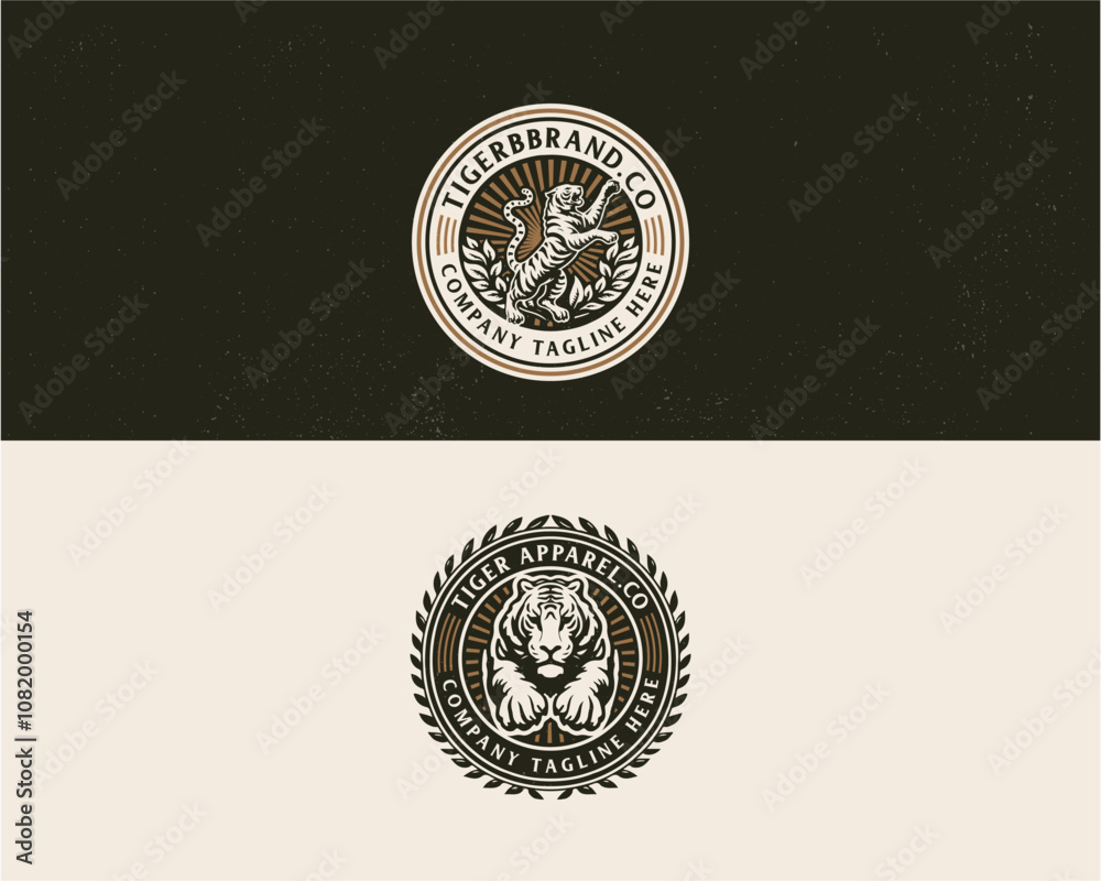 Fototapeta premium Vintage classic badge wild tiger mascot logo for business company