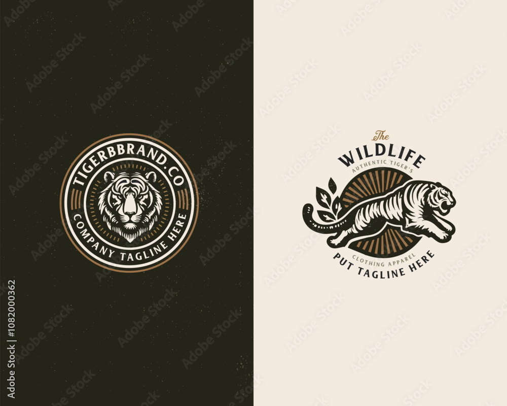 Fototapeta premium Vintage classic badge wild tiger mascot logo for business company