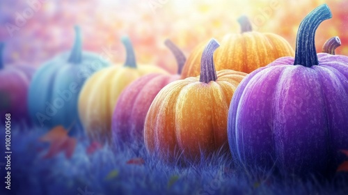 Vibrant Autumn Harvest with Colorful Pumpkins photo