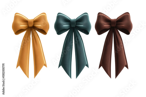 Three colorful decorative bows, elegant design, transparent background