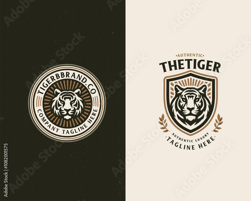 Vintage classic badge wild tiger mascot logo for business company
