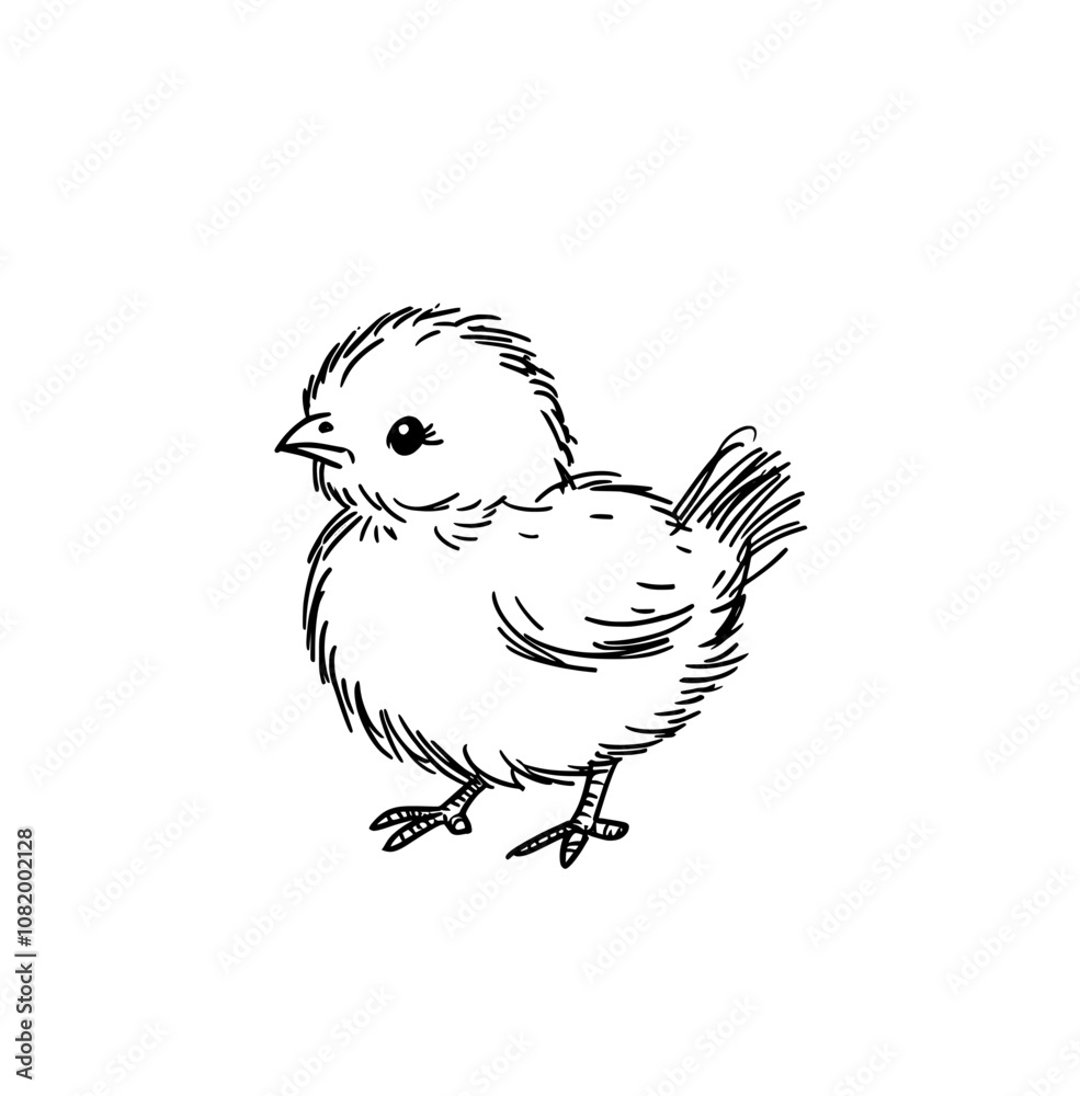 An illustration of a chick drawn by hand in monochrome