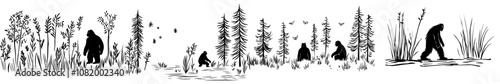 A minimalist and simple silhouette of Bigfoot - Modern illustration