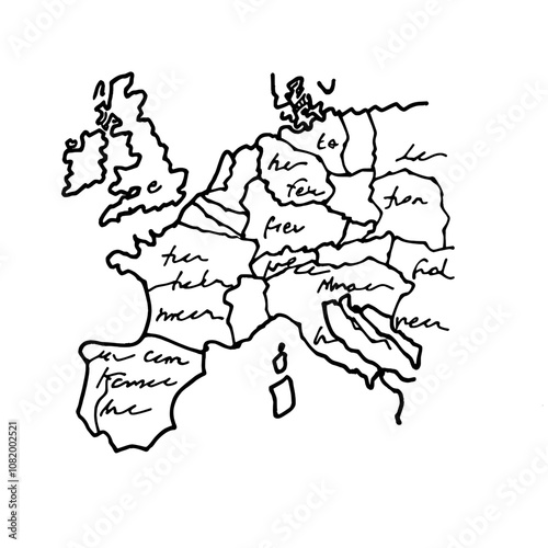 The modern solid contour map of France showing state regions on a transparent background