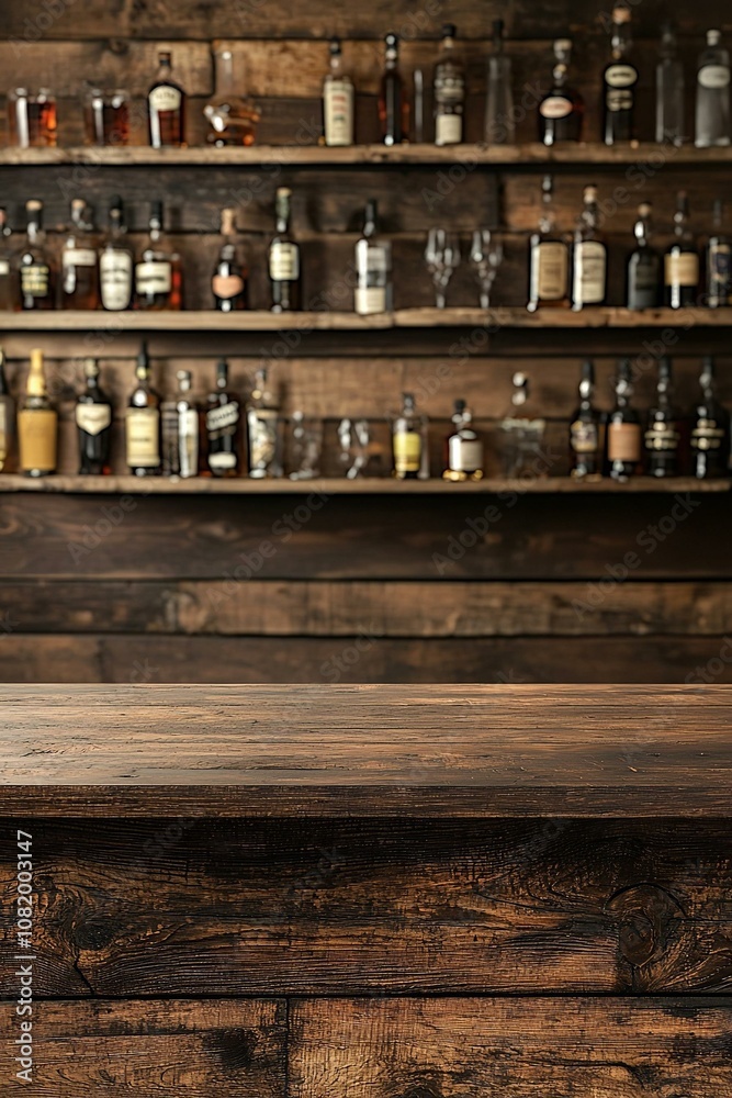 Wooden desk of bar and free space for your decoration.