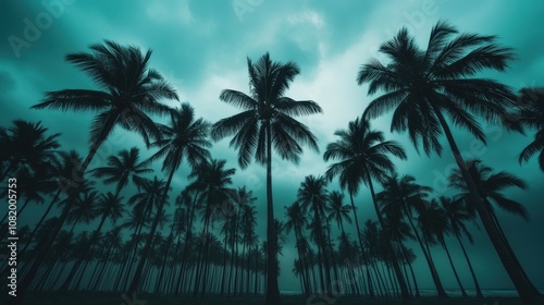 Palm trees silhouetted before hurricane hits coastal area photo