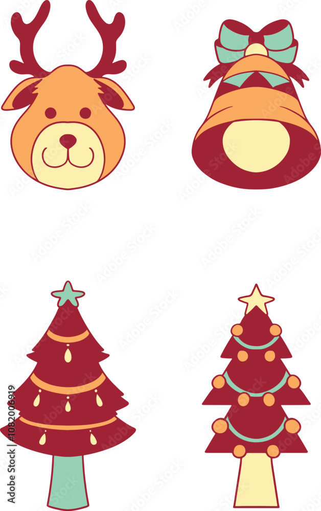 Vector illustration set of Christmas Elements bell tree deer Vector illustration set of Christmas Elements bell tree deer