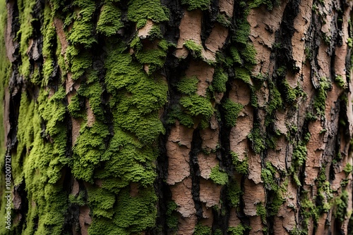 Forest bark a close-up texture of tree bark with deep grooves rough patches and a mix of dark bro, AI Generated