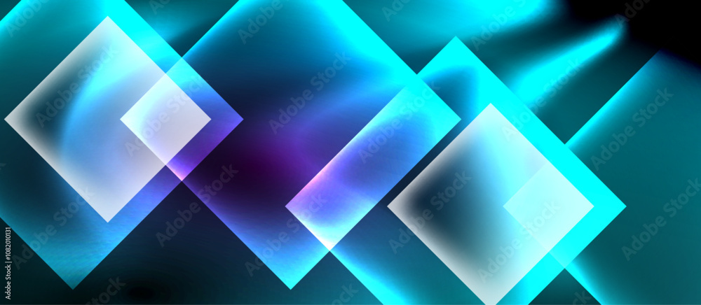 Glass squares with neon shiny light abstract background Glass squares with neon shiny light abstract background