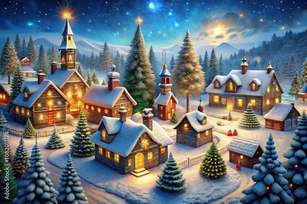 a christmas card with a house and a christmas tree with lights a christmas card with a house and a christmas tree with lights