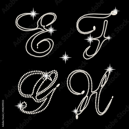 Capital Letters of english alphabet romantic with pearls