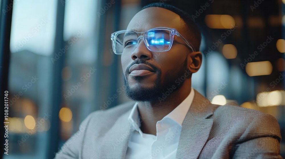 A businessman using augmented reality (AR) technology for digital business solutions