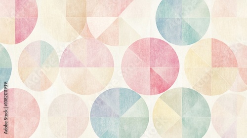 Abstract watercolor circles and pie chart elements on soft pastel background, creating a harmonious and artistic visual design for modern decor and branding projects