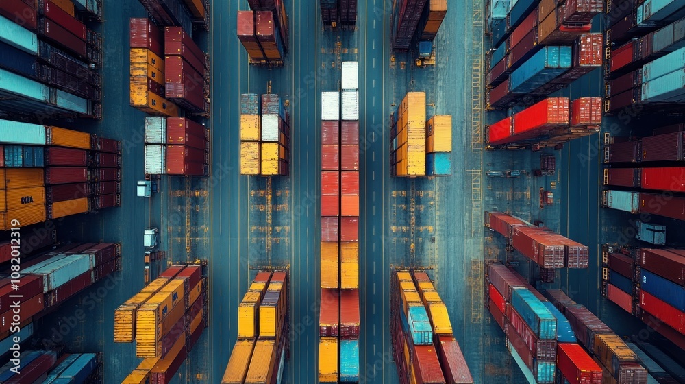 Obraz premium Aerial view of multinational warehouse with global supply chain logistics