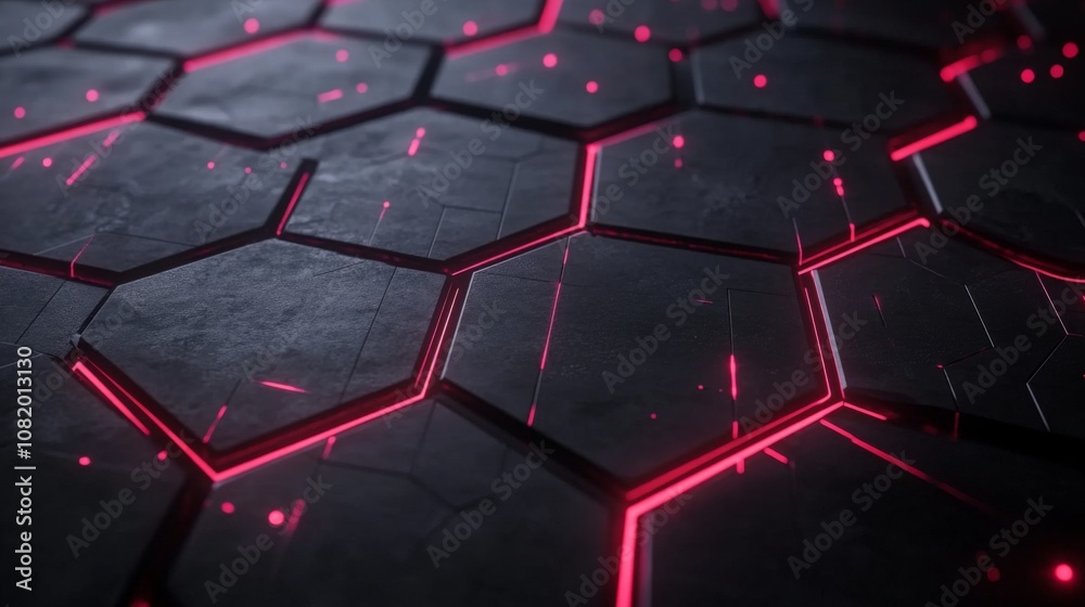 Futuristic Technology Background with Glowing Neon Highlights on Hexagonal Shapes, Ideal for Science Fiction and Modern Design Projects Futuristic Technology Background with Glowing Neon Highlights on Hexagonal Shapes, Ideal for Science Fiction and Modern Design Projects