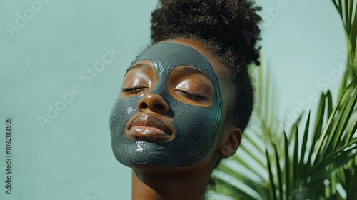 A woman relaxing with a charcoal facial mask on her face