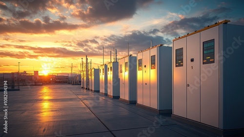 Grid-scale energy storage facility with innovative battery systems high-capacity energy storage units, digital displays, sustainable energy solutions in action