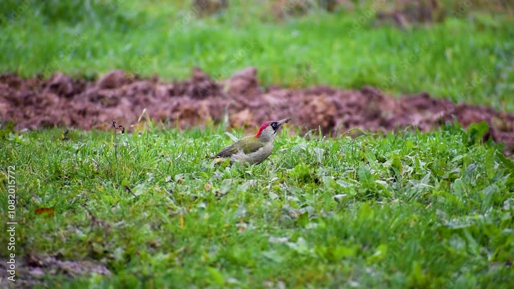 Green woodpecker on the ground in the rain, picus viridis Green woodpecker on the ground in the rain, picus viridis