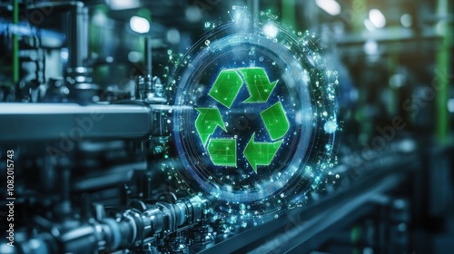 Recyclable energy storage technology in a green factory advanced recycling systems for batteries, eco-friendly solutions, futuristic design, sustainable energy production