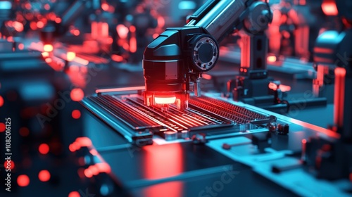 Smart factory with fully automated production processes robots handling tasks from start to finish, real-time monitoring, clean and efficient industrial environment