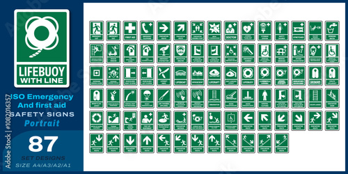 87 set iso emergency and first aid safety signs v41_lifebuoy with line_portrait size a4/a3/a2/a1