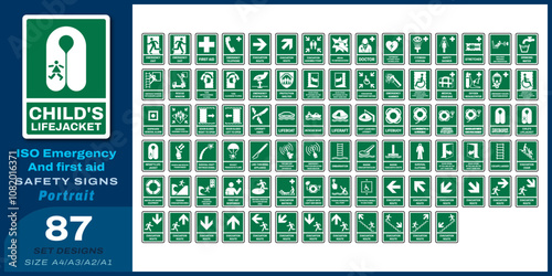 87 set iso emergency and first aid safety signs v45_child's lifejacket_portrait size a4/a3/a2/a1