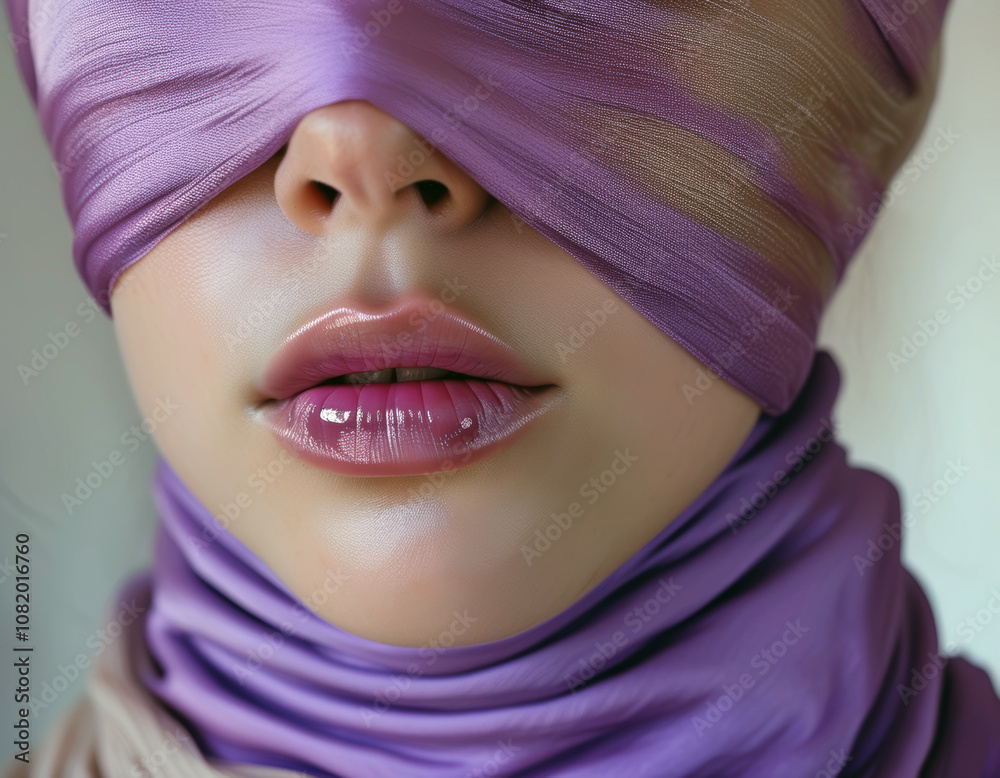 woman with face covered with silk woman with face covered with silk