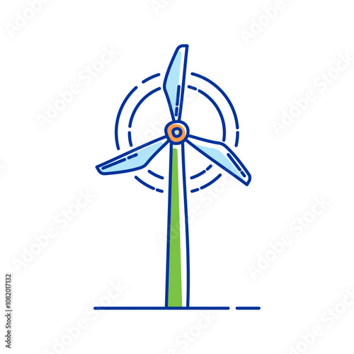 Wind Turbine Icon Illustration with bright colour palette in doodle style Ideal for environmental awareness and green projects designs.