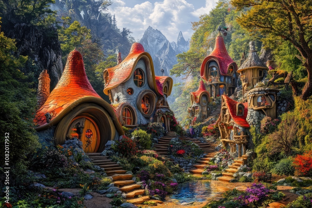 Obraz premium A whimsical fairy house nestled among tree branches and leaves