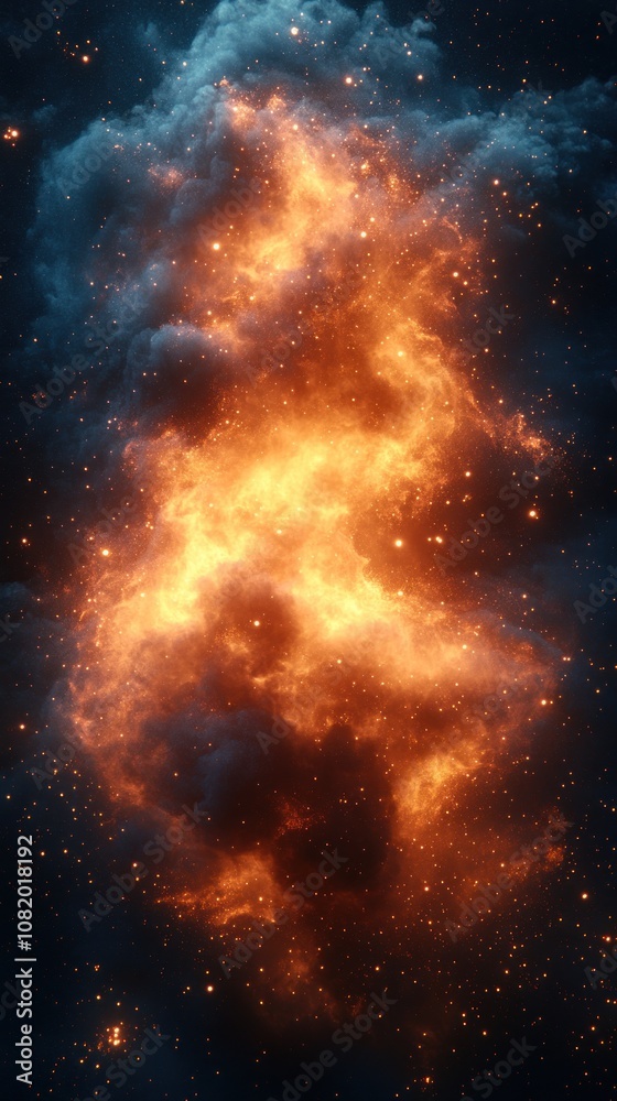 Fototapeta premium A vibrant cosmic scene with fiery orange and dark blue hues.