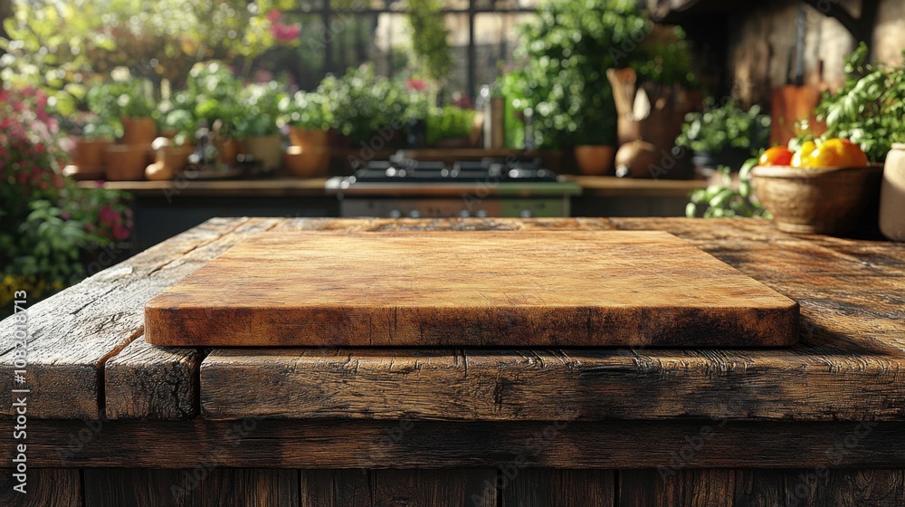 Elegant rustic kitchen setup with a wooden table and bowl