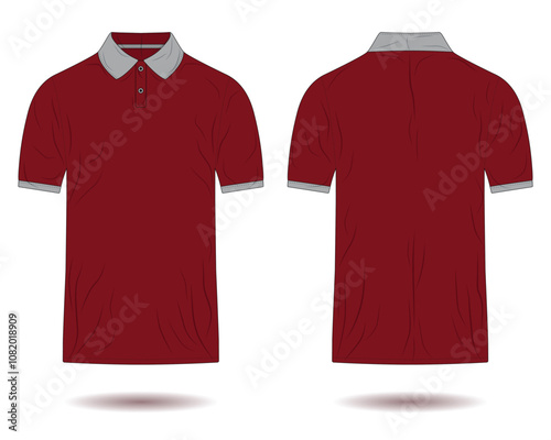 Red polo shirt mockup with grey collar