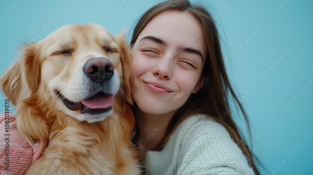 A woman embracing a dog while keeping her eyes shut, an intimate moment of affection and trust A woman embracing a dog while keeping her eyes shut, an intimate moment of affection and trust