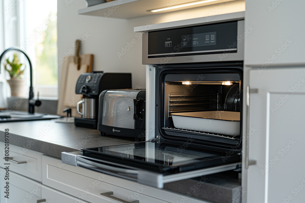 Kitchen interior countertop oven close-up Kitchen interior countertop oven close-up