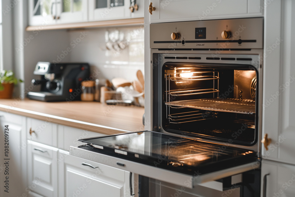 Kitchen interior countertop oven close-up Kitchen interior countertop oven close-up