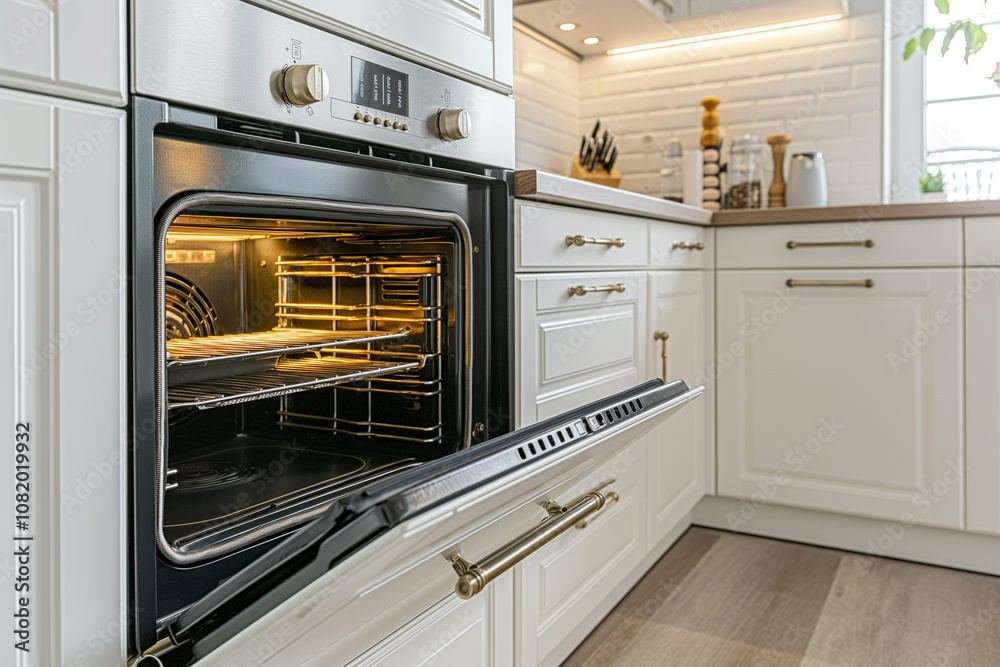 Kitchen interior countertop oven close-up Kitchen interior countertop oven close-up