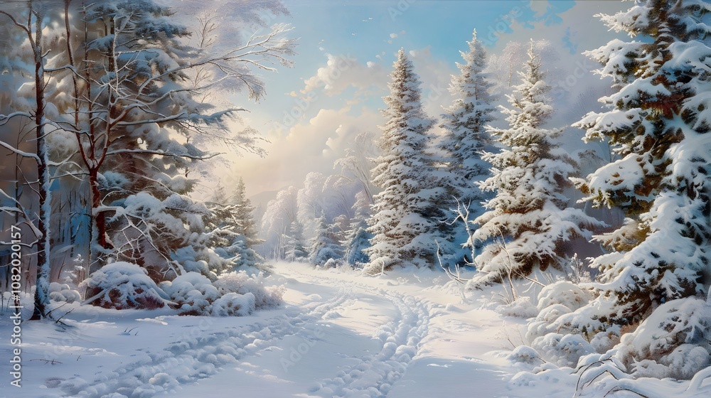 Obraz premium Winter wonderland illustration AI generated illustration