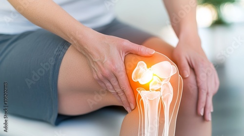 Knee Pain with Medical Illustration Highlighting Joint Anatomy and Inflammation