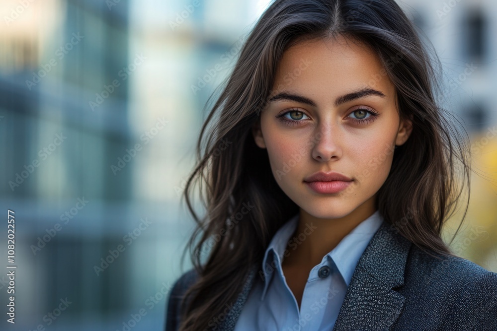 A woman with long hair wearing a blue shirt, great for general use or editorial content A woman with long hair wearing a blue shirt, great for general use or editorial content
