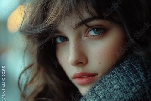 A close-up shot of a woman wearing a scarf photo