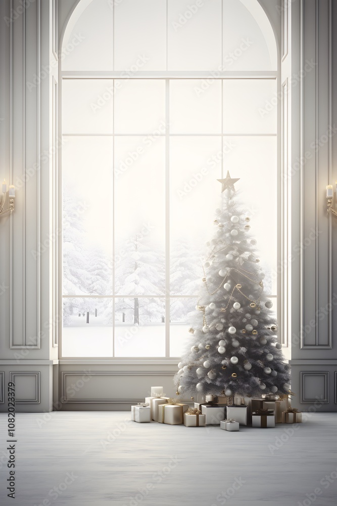 Fototapeta premium Empty foreground with subtle Christmas elements AI generated illustration