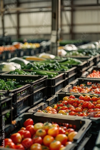 Fresh produce stored in wooden crates photo