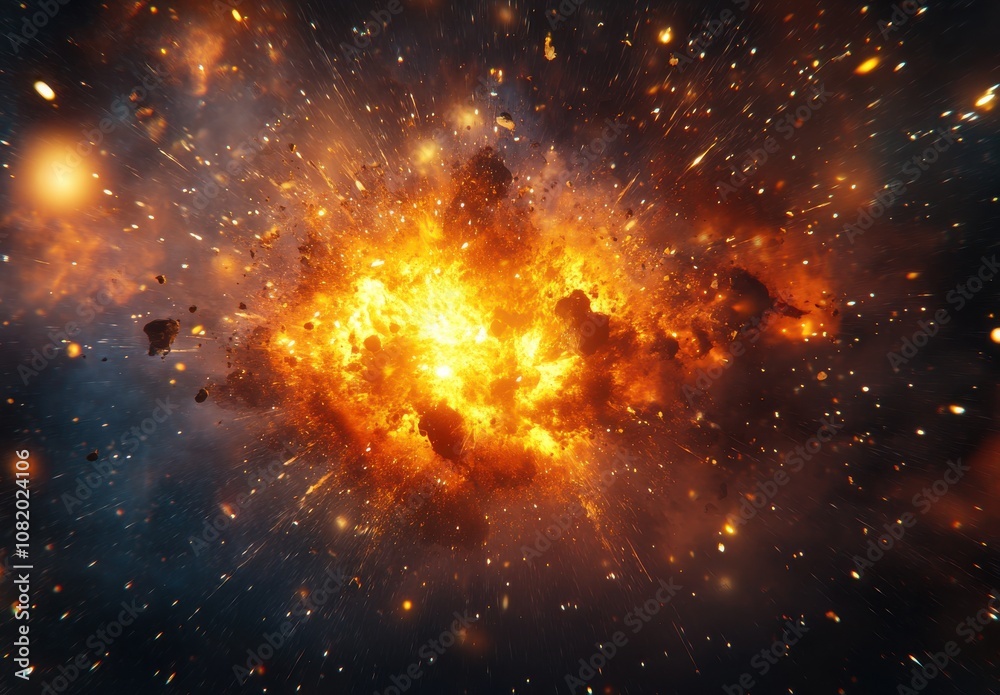 Fototapeta premium Stunning Cosmic Explosion with Fiery Colors and Bright Stars Representing the Beauty and Power of Deep Space in a Vivid Galactic Scene