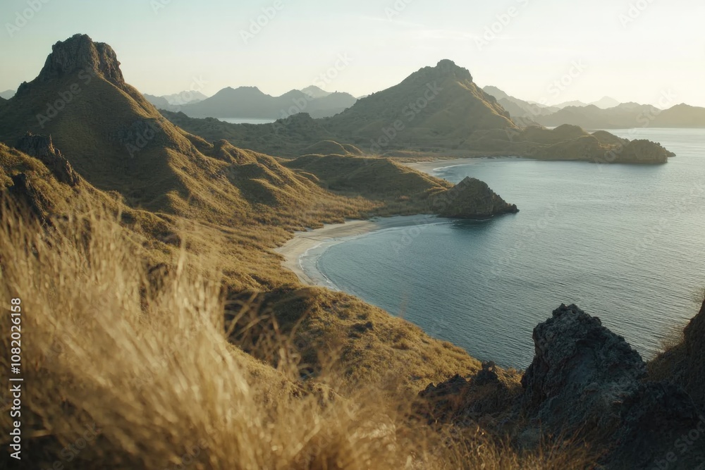 Naklejka premium A serene mountain lake with surrounding peaks