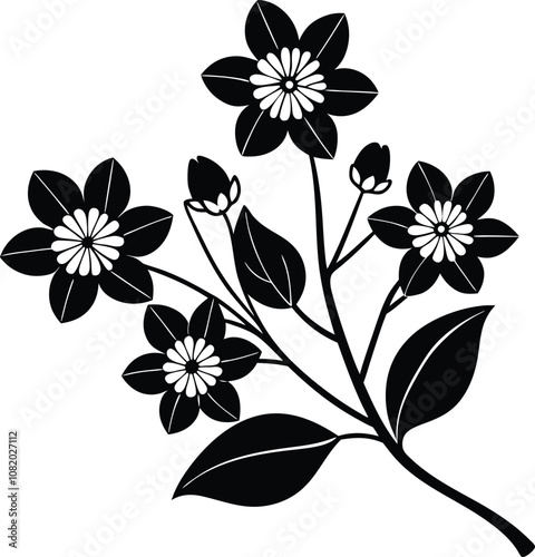 Flowers. Black silhouettes of flowers isolated on a white background. Vector illustrations