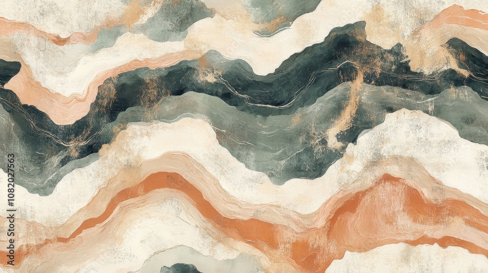 Sweeping waves in retro hues textured like aged marble with soft glow Sweeping waves in retro hues textured like aged marble with soft glow