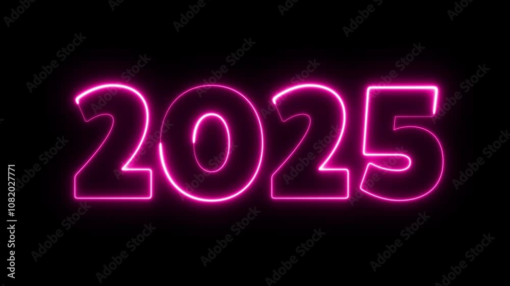 abstract animated new year 2025 neon number in pink color, concepts, ideas, 4k, transparent background with alpha channel